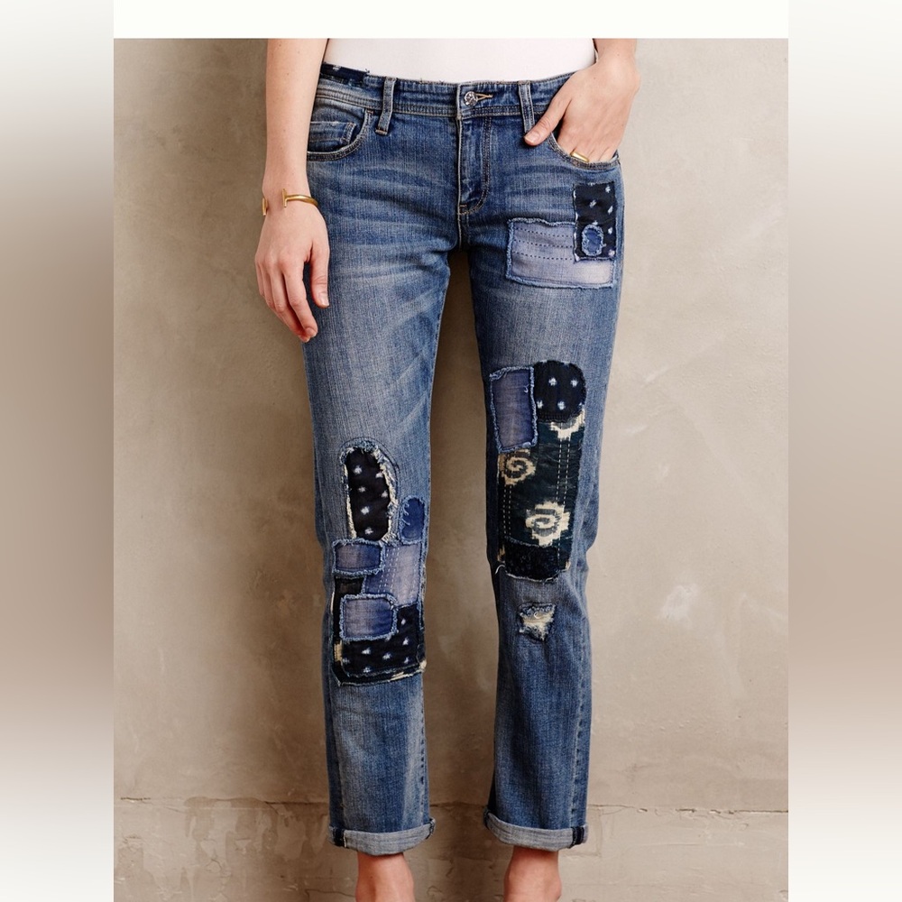 Anthropologie Pilcro Blue Patchwork Straight Leg Jeans